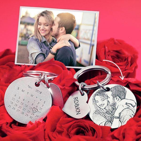Custom Photo Engraved Calendar Keyring -For Anniversary - photowatch