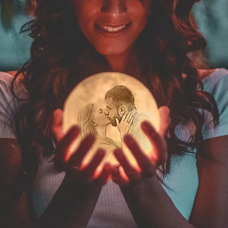 Custom 3D Printing Photo Moon Lamp &Engraved Words - Touch 2 Colors - photowatch