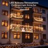 LED Christmas Balcony Lights with Festive Holiday Banner, Waterproof Outdoor String Light Set