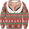 Funny Christmas Sweatshirt Fake Cleavage Print Novelty Holiday Pullover Funny Xmas Party Outfit