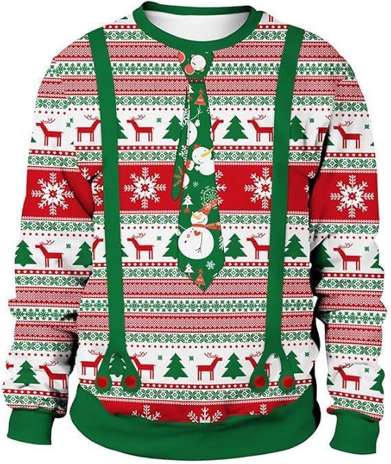 Funny Christmas Sweatshirt Fake Cleavage Print Novelty Holiday Pullover Funny Xmas Party Outfit