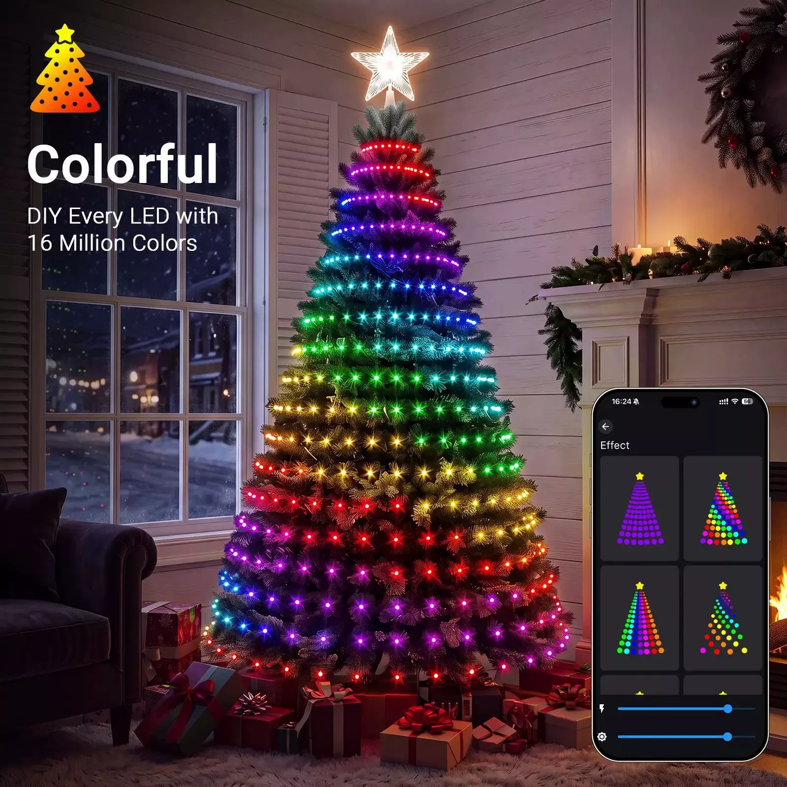 DIY Animated LED Curtain Lights with Custom Patterns for Christmas Tree and Window Decor