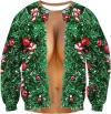 Funny Christmas Sweatshirt Fake Cleavage Print Novelty Holiday Pullover Funny Xmas Party Outfit