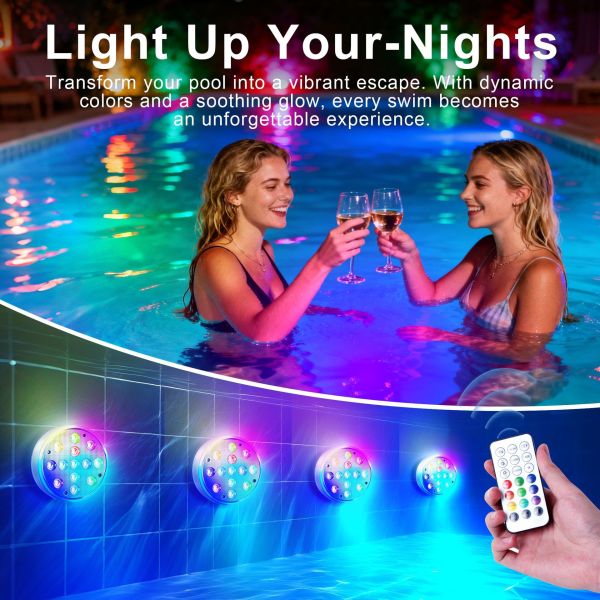 Upgraded Rechargeable RGB Pool Light with Remote Control & IP68 Waterproof, Color Changing Magnetic Pool Lights for Swimming Pool, Hot Tub, Fountain & Pond