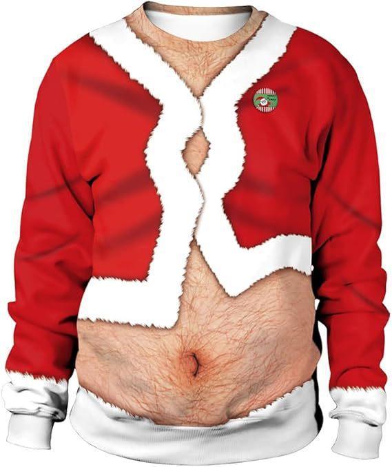 Funny Christmas Sweatshirt Fake Cleavage Print Novelty Holiday Pullover Funny Xmas Party Outfit