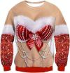 Funny Christmas Sweatshirt Fake Cleavage Print Novelty Holiday Pullover Funny Xmas Party Outfit