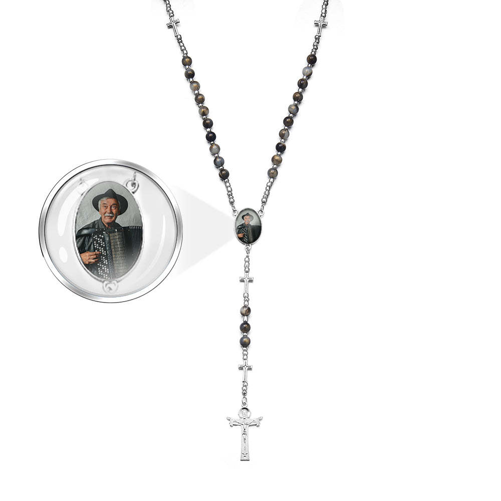 Custom Rosary Beads Cross Necklace Personalized Cross Necklace with Photo - Myphotowallet