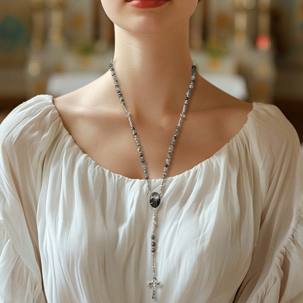 Custom Rosary Beads Cross Necklace Personalized Cross Necklace with Photo - Myphotowallet