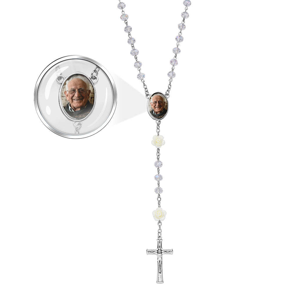 Custom Rosary Beads Cross Necklace Personalized Hip-Hop Style Multi-Color Crystal Necklace with Photo - Myphotowallet