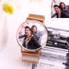 Women's Engraved Rose Gold Alloy Bracelet Photo Watch 36mm For Her