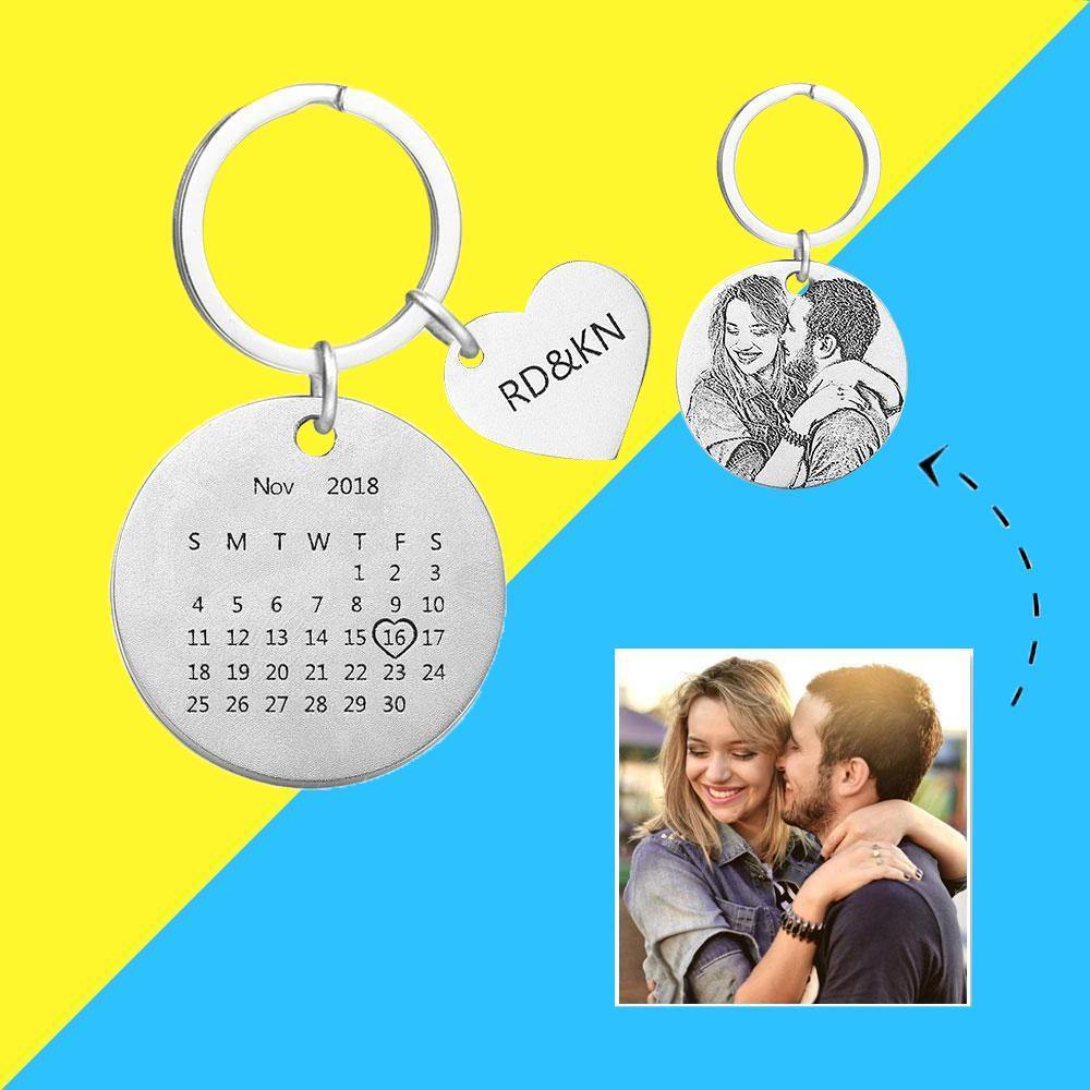 Custom Photo Engraved Calendar Keyring -For Anniversary - photowatch