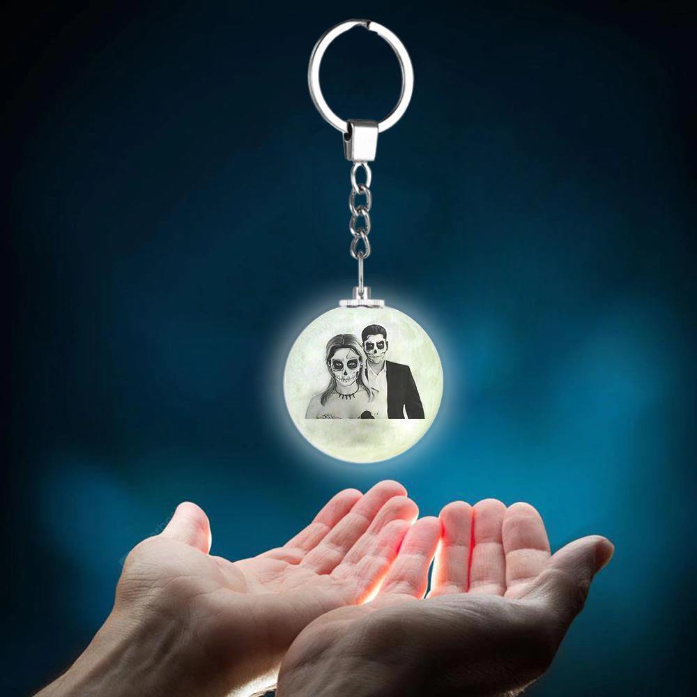 Custom Halloween Photo Keychain 3D Printed Moon Lamp Keychain - photowatch