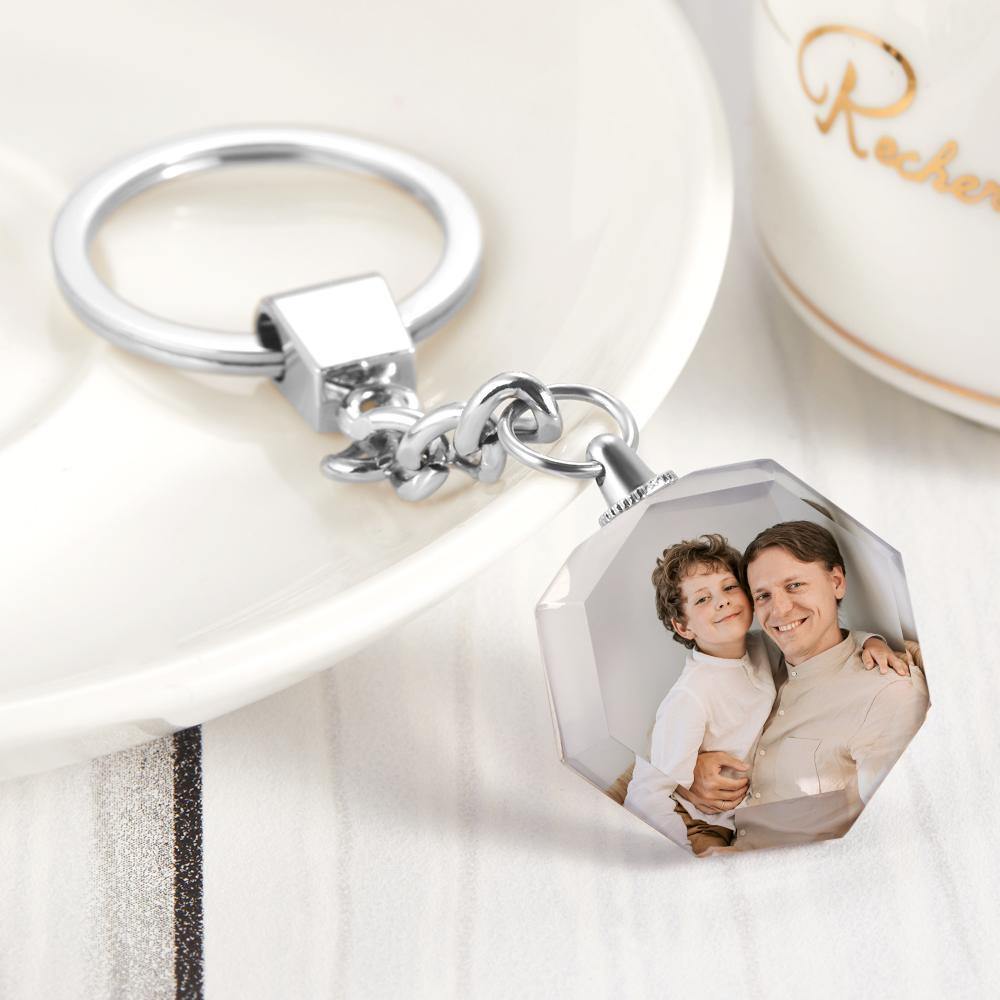 Custom Photo Keychain Crystal Keychain Father's Gifts Octagon - photowatch
