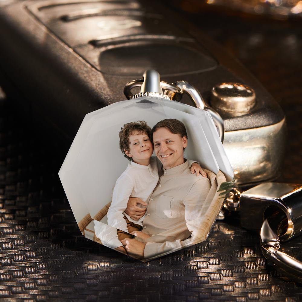 Custom Photo Keychain Crystal Keychain Father's Gifts Octagon - photowatch