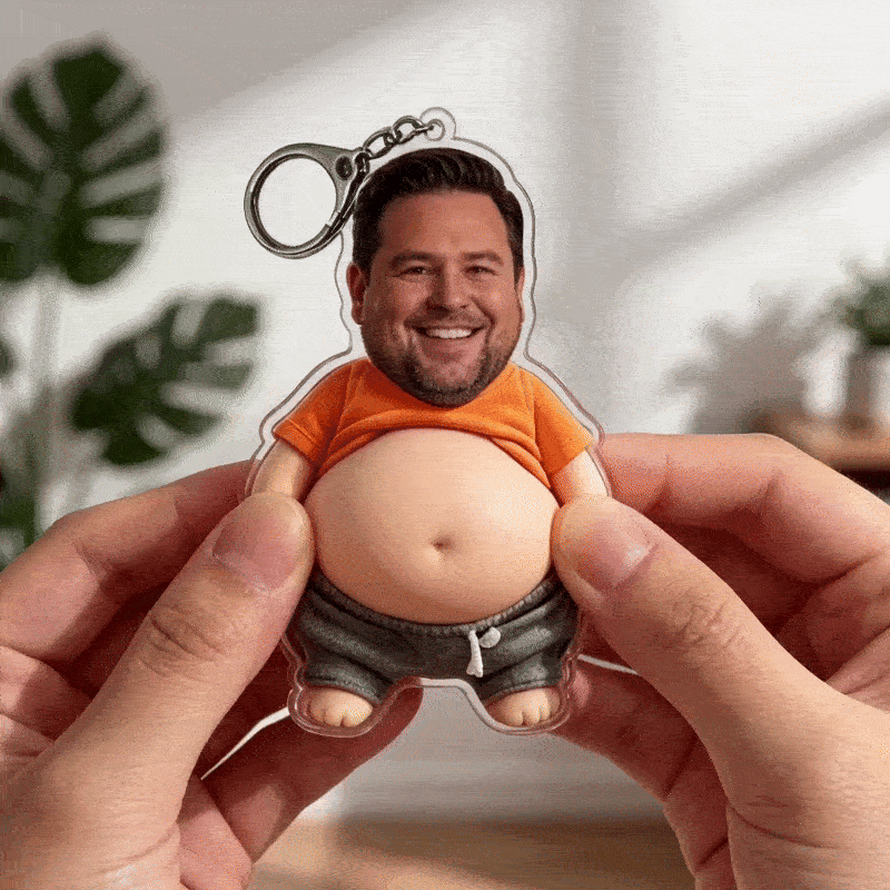Personalized Squeeze Belly Keychain with Your Face, Custom Funny Stress Toy Doll Gift for Friends & Couples, Funny Gift Idea