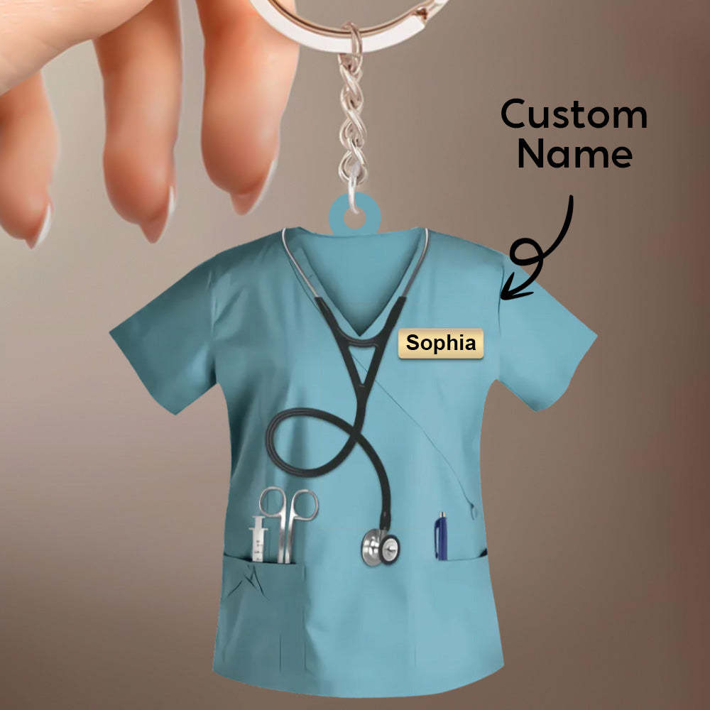 Custom Nurse Uniform Keychain Acrylic Keychain With Text Unique Gift For Nurse - photowatch
