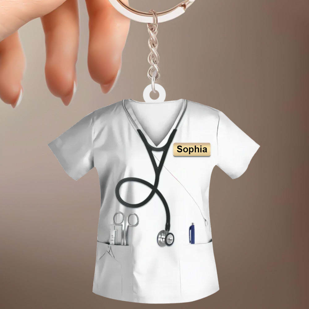 Custom Nurse Uniform Keychain Acrylic Keychain With Text Unique Gift For Nurse - photowatch