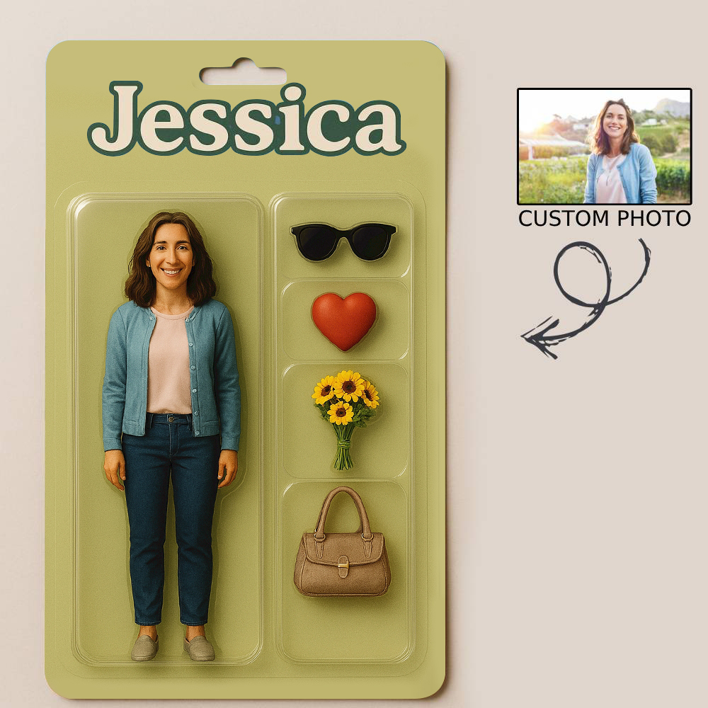 Custom Action Figure Pack Packaging Toy Box Style Art Gift Personalized Flat Print Acrylic Keychain Gift for Mom