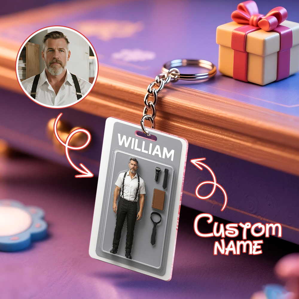 Fully Body Customizable Action Figure Pack Packaging Toy Box Style Art Gift Personalized Acrylic Keychain Gift for Him