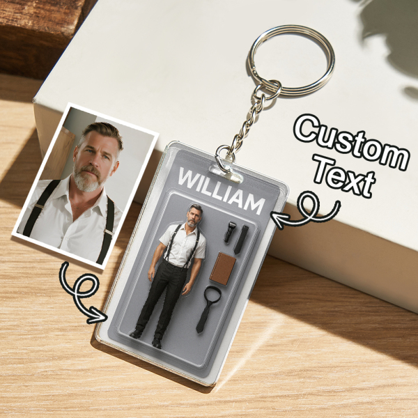Fully Body Customizable Action Figure Pack Packaging Toy Box Style Art Gift Personalized Acrylic Keychain Gift for Him