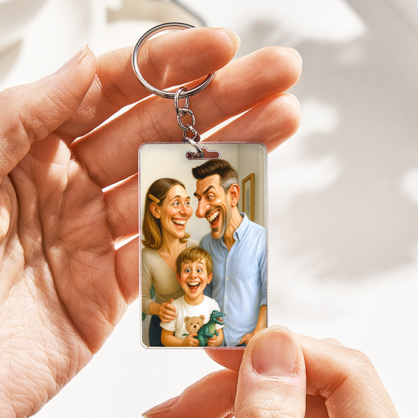Custom Funny Caricature Portrait Keychain Transform Your Photo into Hilarious Art Gift
