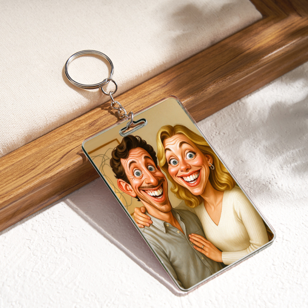 Custom Funny Caricature Portrait Keychain Transform Your Photo into Hilarious Art Gift