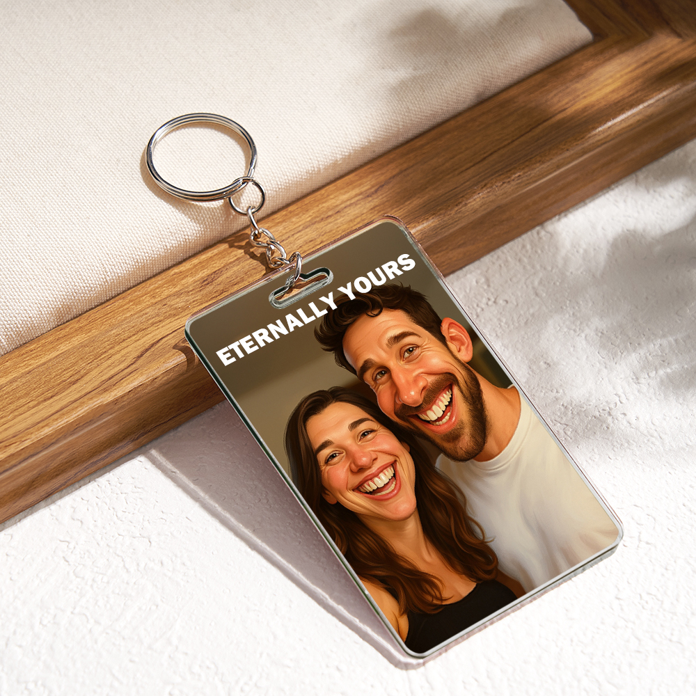 Custom Funny Caricature Portrait Keychain Transform Your Photo into Hilarious Art Gift