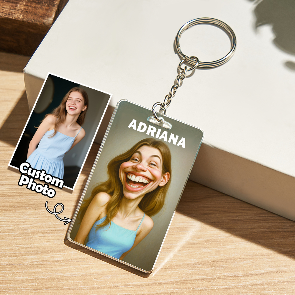 Custom Funny Caricature Portrait Keychain Transform Your Photo into Hilarious Art Gift