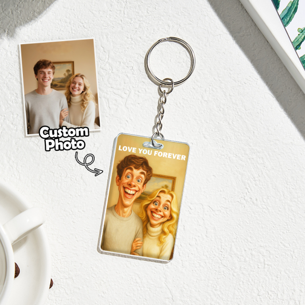 Custom Funny Caricature Portrait Keychain Transform Your Photo into Hilarious Art Gift