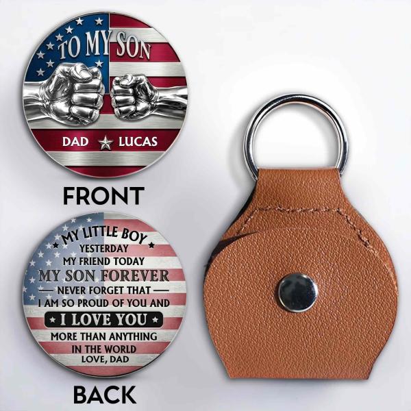 To My Son My Little Boy Yesterday American Flag Fist Bump - Personalized Custom Pocket Hug