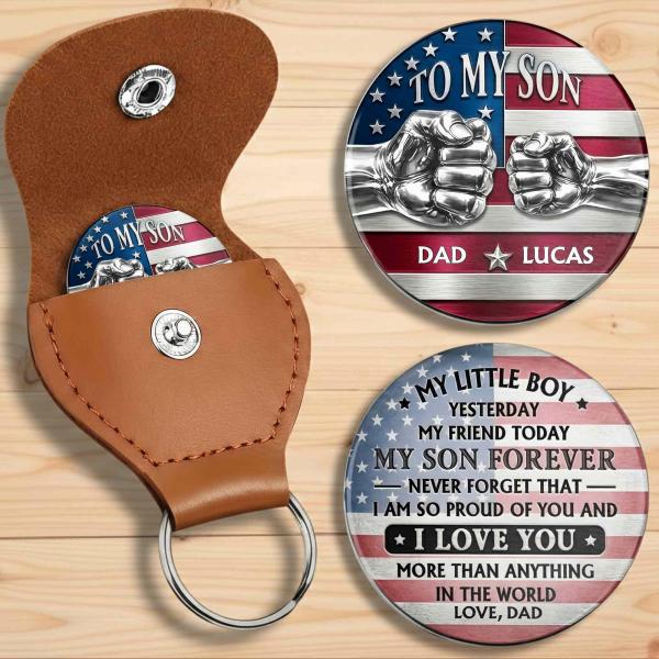 To My Son My Little Boy Yesterday American Flag Fist Bump - Personalized Custom Pocket Hug
