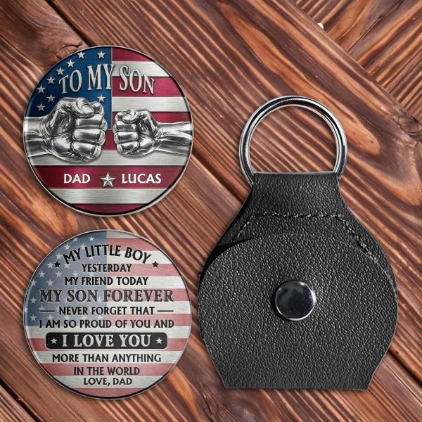 To My Son My Little Boy Yesterday American Flag Fist Bump - Personalized Custom Pocket Hug