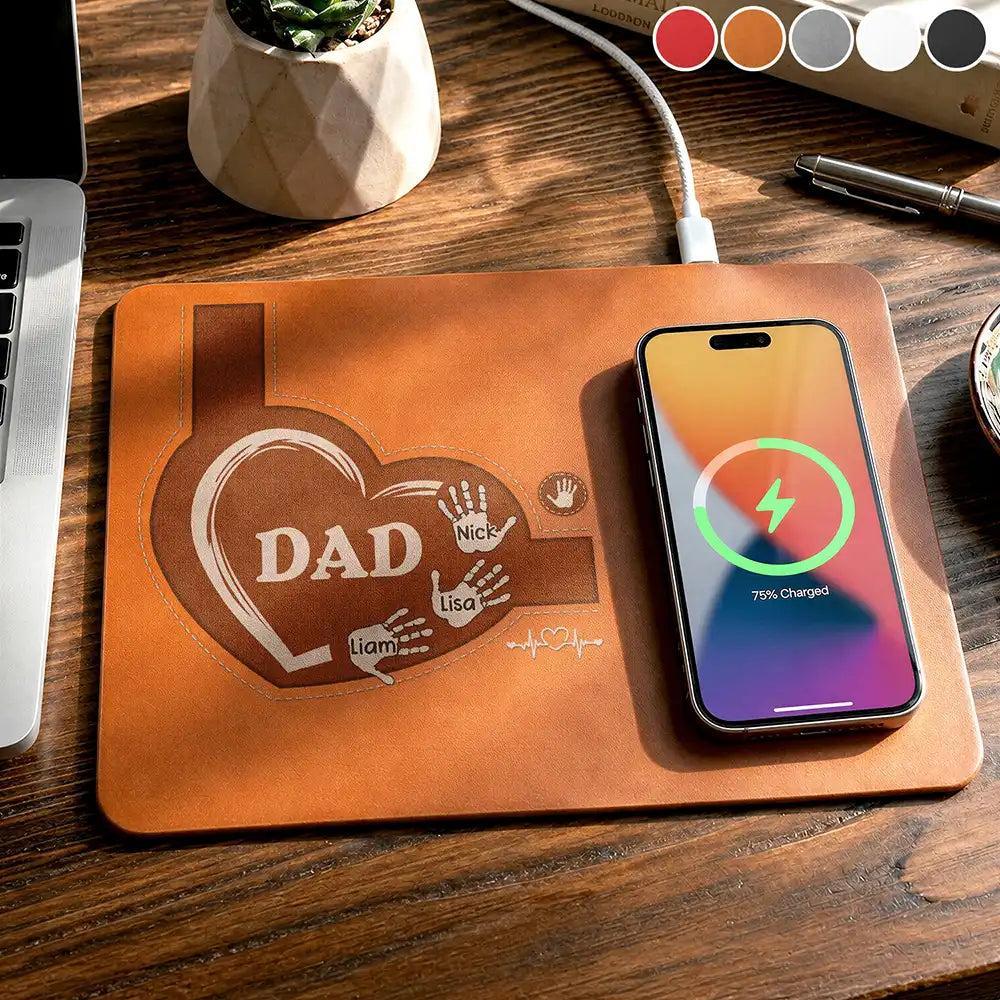 Personalized Leather Charging Mat, Personalized Charging Pad Dad Sketch Line Art Custom Photo Father's Day Gift For Dad