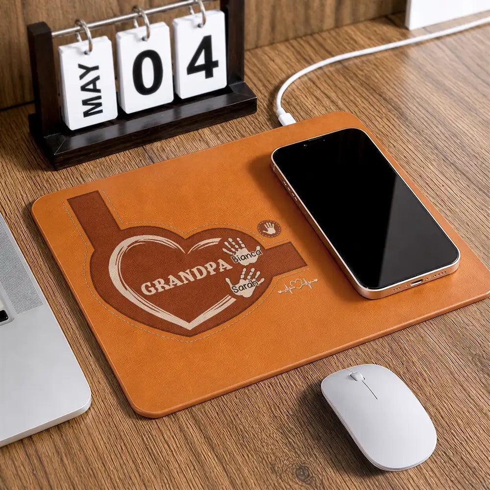 Personalized Leather Charging Mat, Personalized Charging Pad Dad Sketch Line Art Custom Photo Father's Day Gift For Dad