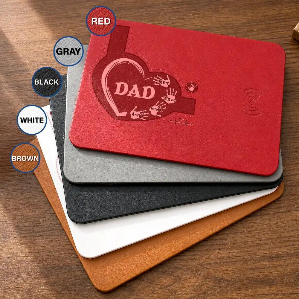 Personalized Leather Charging Mat, Personalized Charging Pad Dad Sketch Line Art Custom Photo Father's Day Gift For Dad