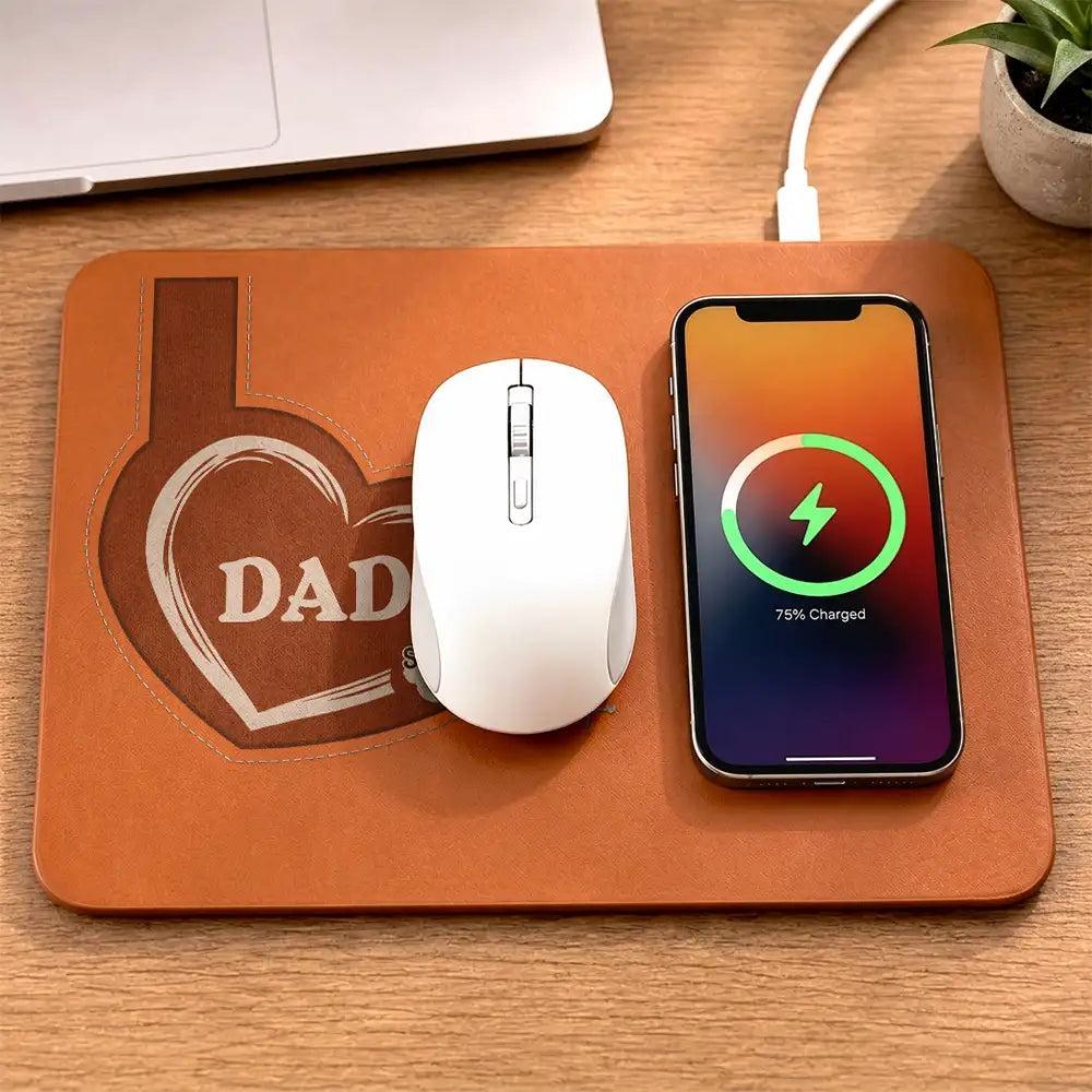Personalized Leather Charging Mat, Personalized Charging Pad Dad Sketch Line Art Custom Photo Father's Day Gift For Dad