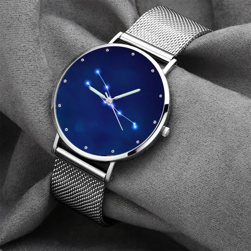 Ladies Watch 36mm-Taurus Constellation Watch With Luminous Pointer Alloy Bracelet - photowatch