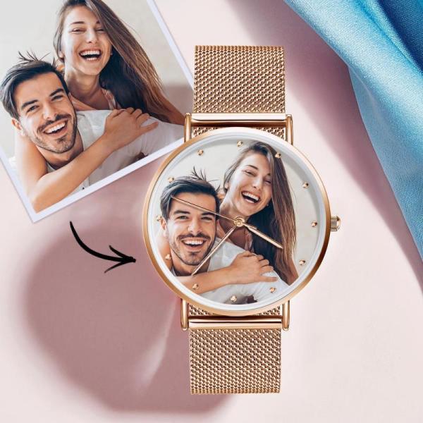 Men's Engraved Alloy Bracelet Photo Watch 40mm