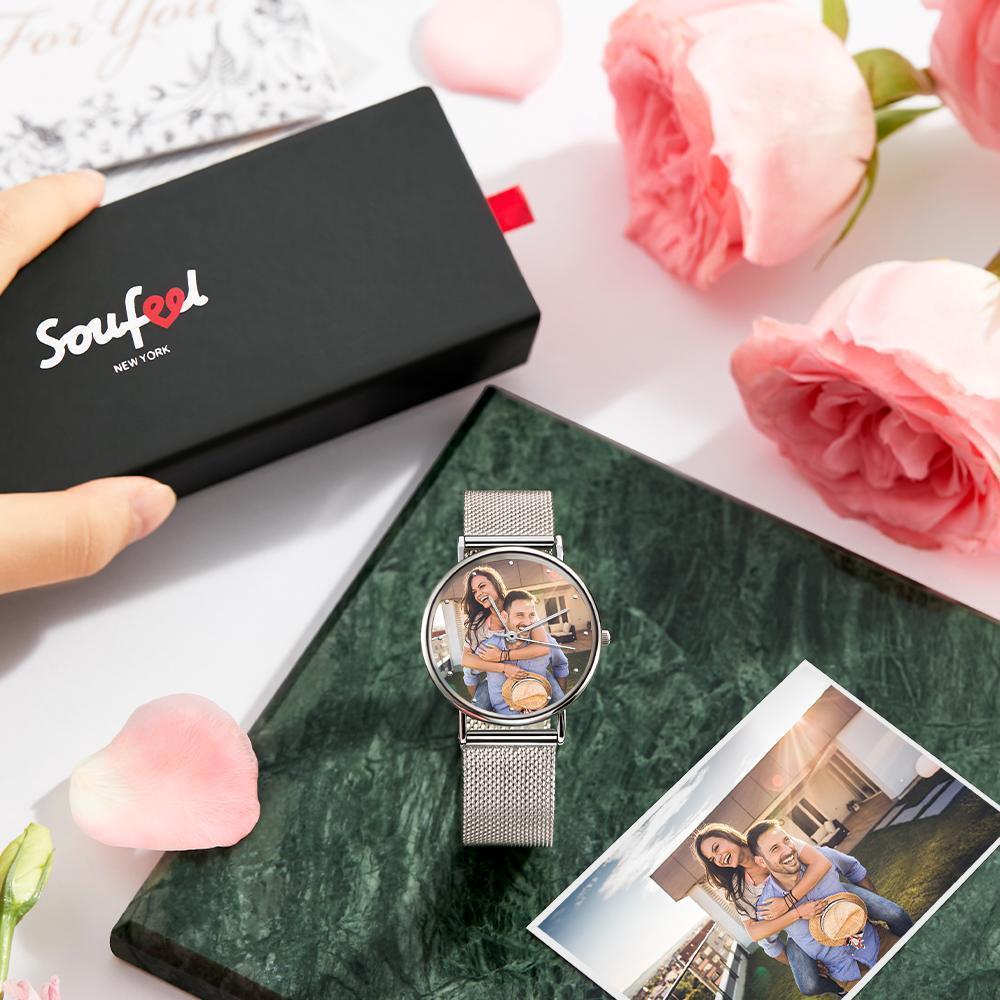 Women's Engraved Alloy Bracelet Mother's Day Gifts for Her Custom Photo Watch 36mm