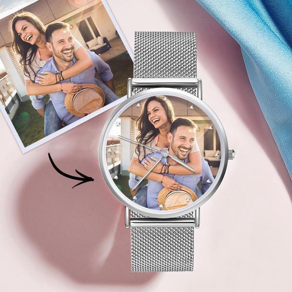 Men's Engraved Alloy Bracelet Photo Watch 40mm