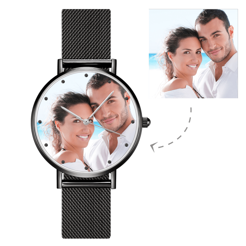 Men's Engraved Alloy Bracelet Photo Watch 40mm