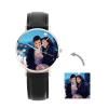 Women's Engraved Photo Watch Black Leather Strap 36mm