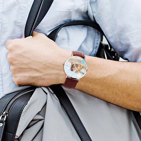 Men's Engraved Photo Watch Brown Leather Strap 40mm - photowatch