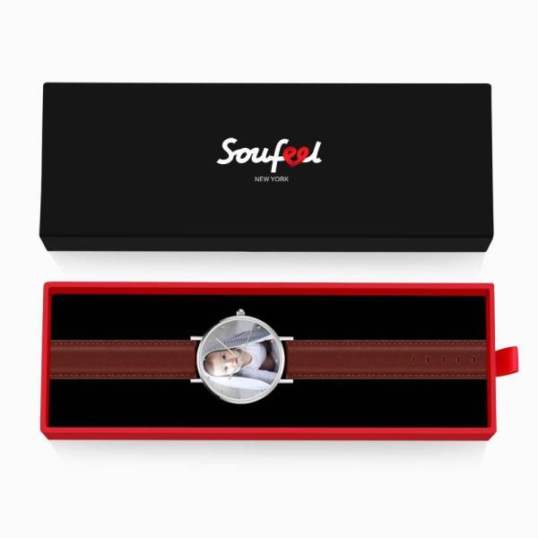 Men's Engraved Photo Watch Brown Leather Strap 40mm - photowatch