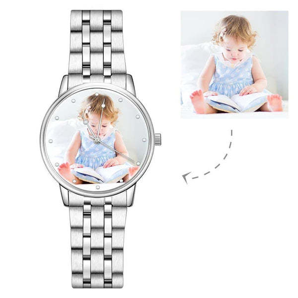 Watch For Men Unisex Engraved Alloy Bracelet Photo Watch 40mm Christmas Gifts
