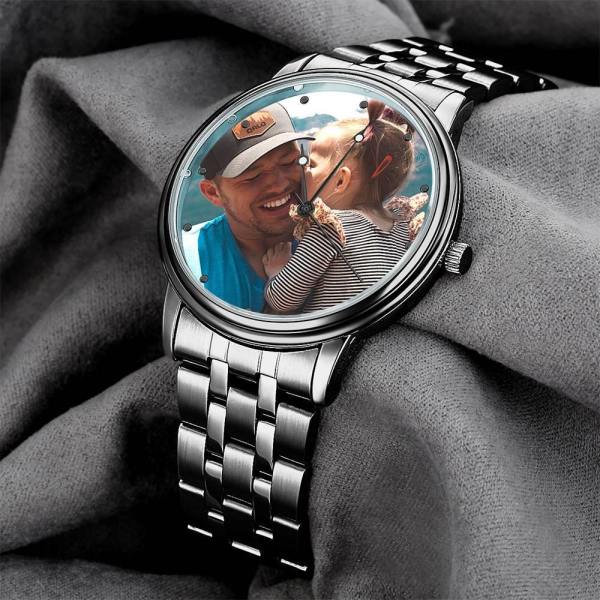 Men's Engraved Black Alloy Bracelet Photo Watch 38mm - photowatch