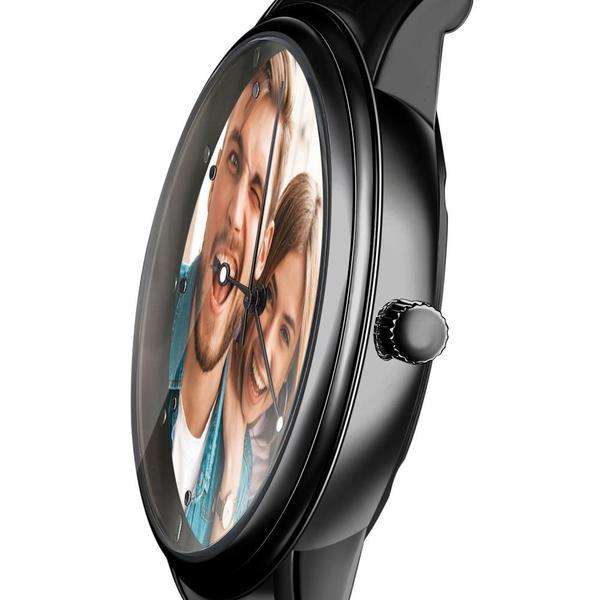 Engraved Men's Black Alloy Bracelet Photo Watch 38mm To My Husband I Love You Anniversary Gift