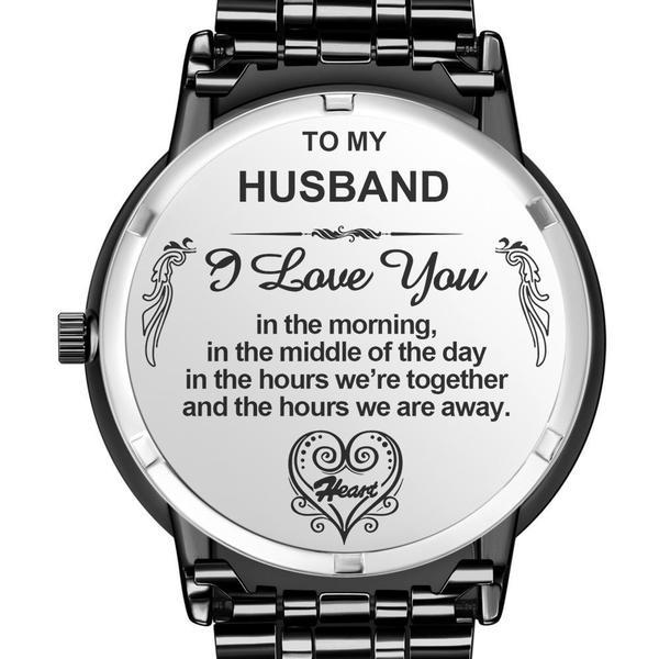 Engraved Men's Black Alloy Bracelet Photo Watch 38mm To My Husband I Love You Anniversary Gift