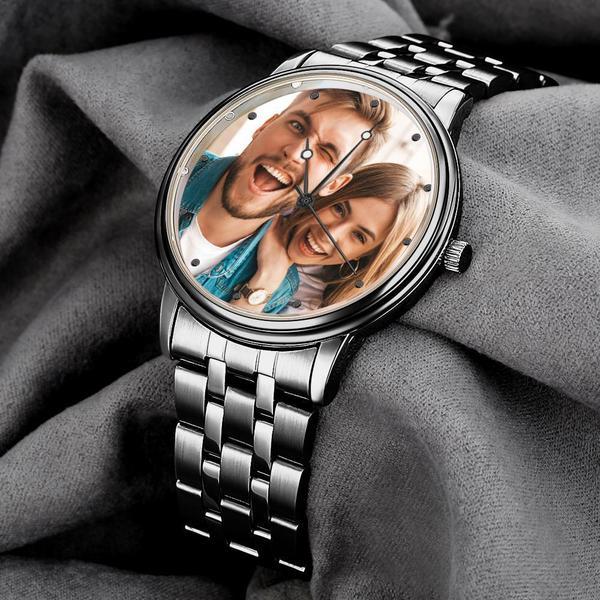 Engraved Men's Black Alloy Bracelet Photo Watch 38mm To My Husband I Love You Anniversary Gift