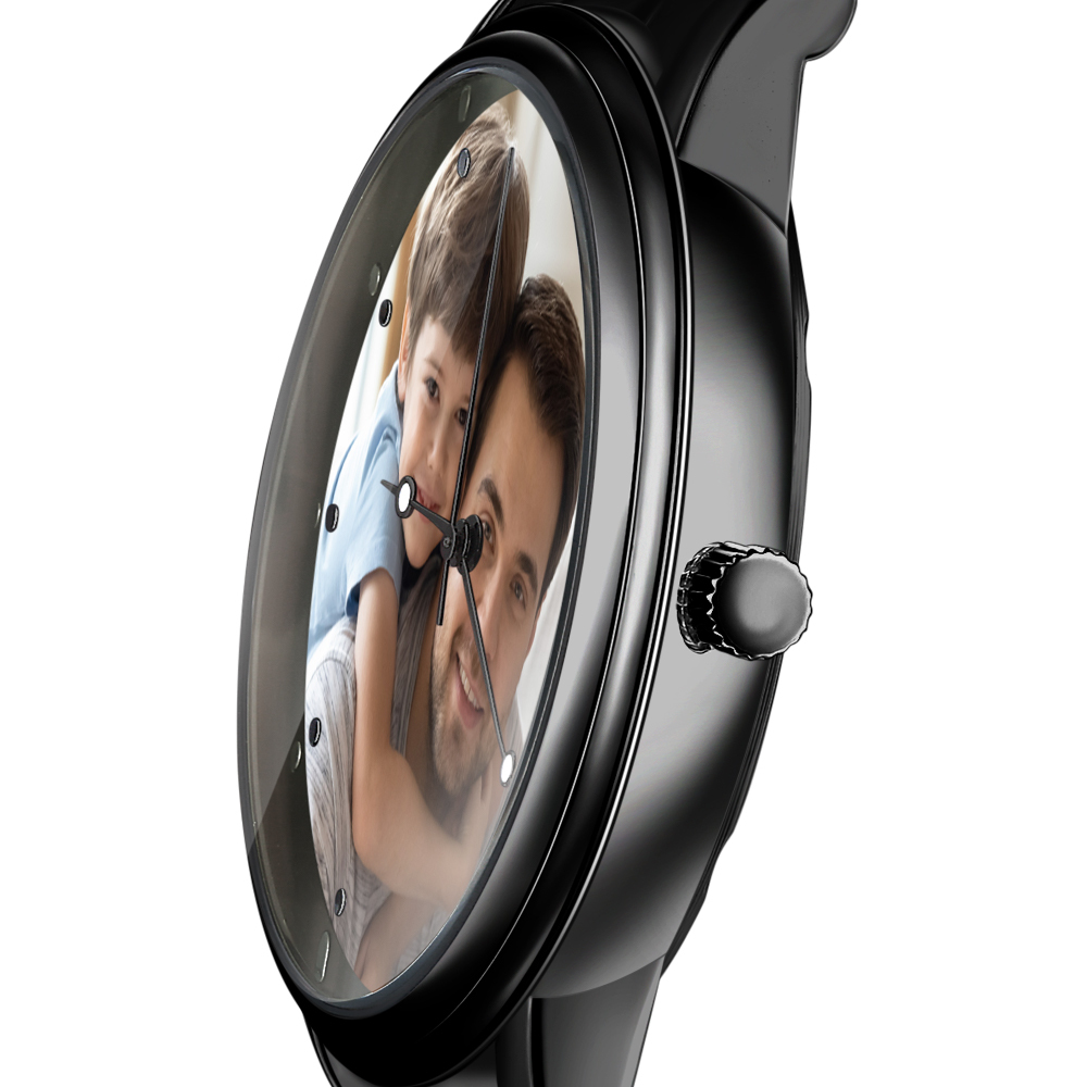 Custom Photo Watch Men's Black Alloy Bracelet Holding Hands Engraved Name Watch Father's Day Gift For Dad - soufeelus